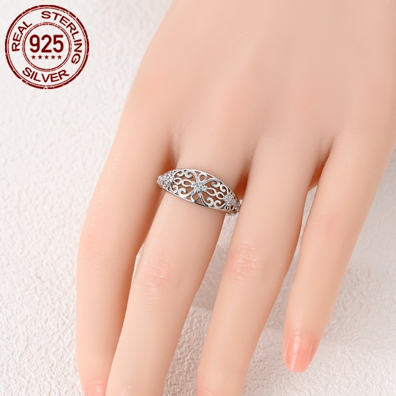 Vintage Flower Pattern Zirconia Ring - Hypoallergenic 925 Sterling Silver